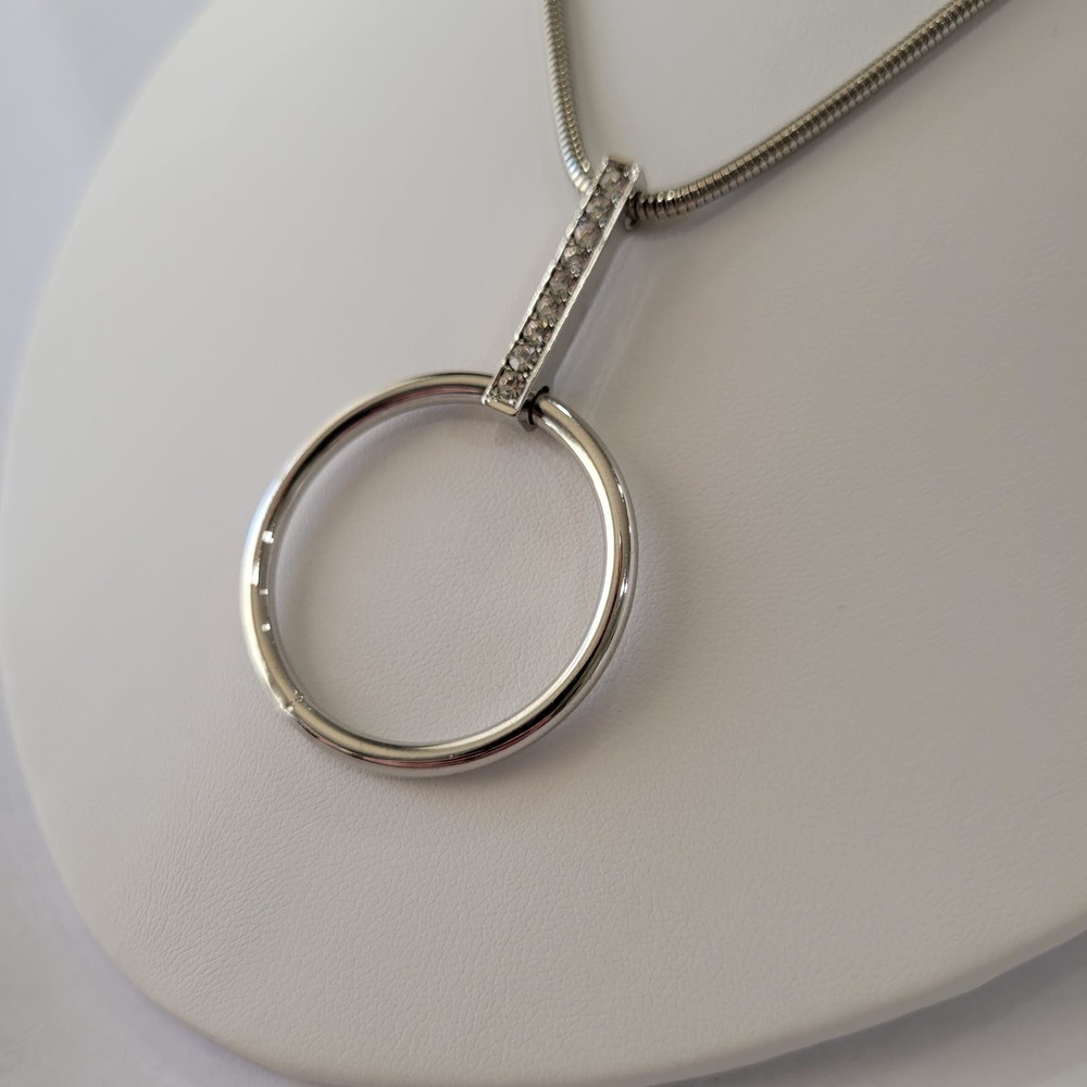 Alfani Silver-Tone Open Circle & Pavé Bar Rodeo Pendant Necklace, 17" NEW - Picture 4 of 6